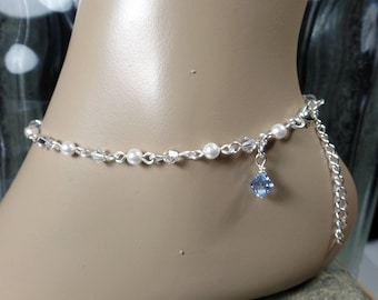 Something Blue Anklet Bridal Anklet Swarovski Pearl Crystal Ankle Bracelet Something Blue For Bride Bridal Gift Wedding