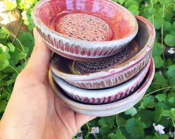 Icy Raspberry Garlic Grater - Purple and white glaze over Navajo Red Terra Cotta Clay
