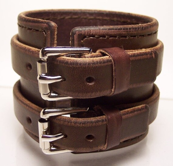 2.5 inch Brown Leather Hand stitched Cuff Bracelet made for YOU in USA by Freddie Matara