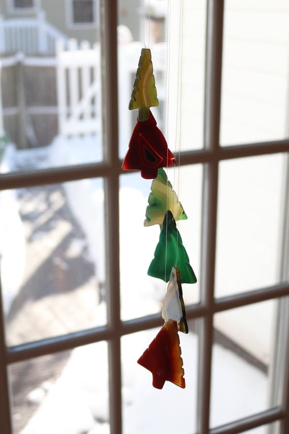Small Agate Tree Wind Chimes, Crystal Wind Chime, Agate Sun Catcher, Meditation Wind Chime, Carved Agate Tree Mobile, Crystal Home Decor