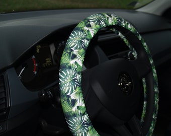 Steering wheel cover Tropical leaves Car accessories Floral Monstera leaves Tropical leaf Gift for her Seat belt cover Accessories set Cover