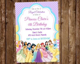 Disney Princess Birthday Party Invitation, Princess, Party, Birthday, Invitation - Digital or Printed with FREE SHIPPING