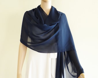 Navy Blue Wrap Scarf. Navy Blue Long Scarf. Soft Chiffon Shawl. Navy Blue Shawl.