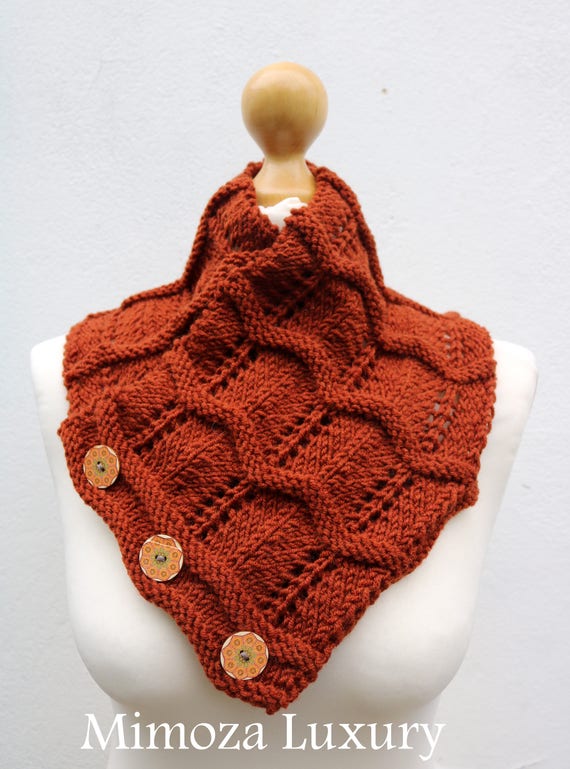 Rust Brown Merino Wool Hand Knitted Scarf, Knit scarf wrap rust Brown Scarf, Shawl, Wrap, Neck warmer, Brown knit scarf, women's knit scarf