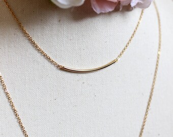 Fine gold plated curved tube necklace