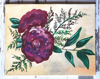 Burgundy dahlias in acrylic