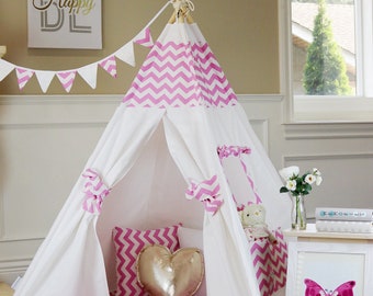 Pink Chevron Teepee Package with Poles, Floor and Pockets, Kids Teepee,Play Tent, Childrens Teepee, Tipi, Playhouse, Kids Room Decor