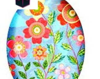 1 cabochon glass 25mm x 18mm flowers theme