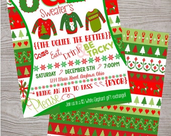 Ugly Sweater Party FREE BACKSIDE Christmas invitation Customized printable. digital download