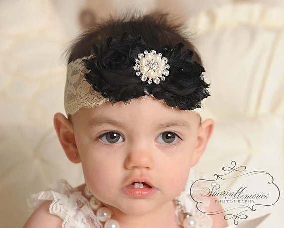 Black Headband/Flower Girl Headband/Infant Headband/Baby