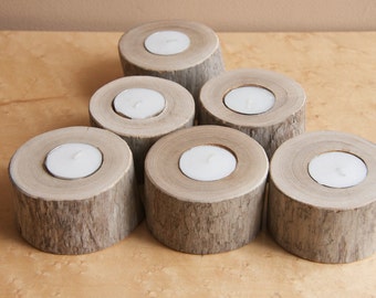 Six Round Driftwood Candle Holders