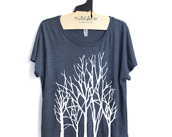 2XL- Tri-Blend Navy Dolman Tee with Branch Trees Screen Print
