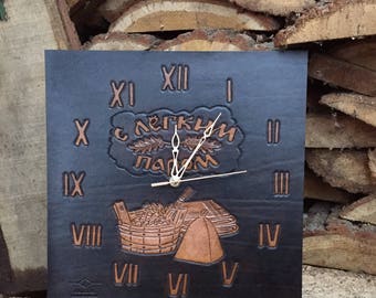 Wall clock made of leather handmade/ Wall leather clock / handmade clock