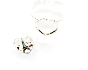 Kit (Eiffel Tower) glass cabochon heart ring