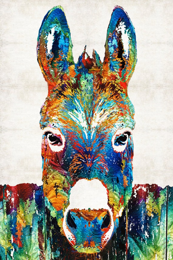 Colorful Donkey Animal Art PRINT from Painting Mule Kids Farm