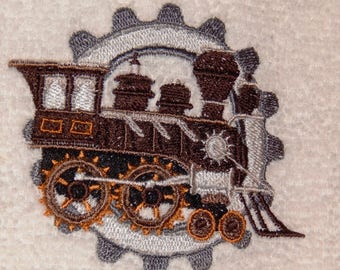 Train Engine - Embroidered Towel (terry cloth or flour sack)