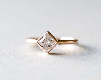14k Rose Gold Square Cut Ring, Rose and Choc Ring, Statement Ring, Rose Gold Ring, Simple Ring, Gift for Her, 925 Sterling Silver Ring