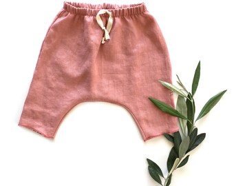baby linen pants 0-3m SALE, baby harem pants, baby pants, baby linen clothes, salmon pink pants