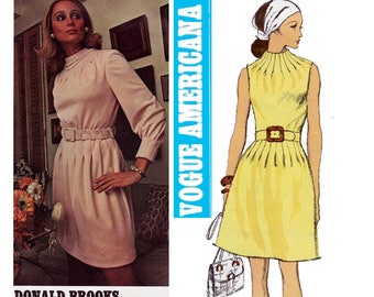 Vogue Americana 2263 DONALD BROOKSWomens Funnel Neck Dress 1970s Vintage Sewing Pattern Size 14 Bust 36 UNCUT Factory Folds