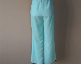 S / Bottoms / Turquoise w/ Black Lace Trim / Pajama Pants Lounge Wear / Small