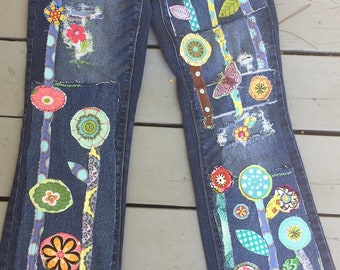 Custom Jeans for you Hippie Boho denim patch work recycled