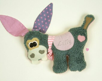 Donkey, stuffed animal, ca. 30 cm, pillow donkey, inkl.name