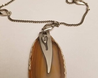 Banded agate pendant with Sterling silver chsin