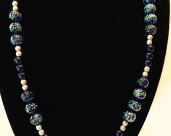 Blue speckled glass necklace