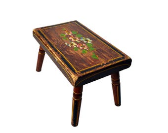 Vintage Amish Paint Footstool Milking Stool by J S Ebersol Farmhouse Stool