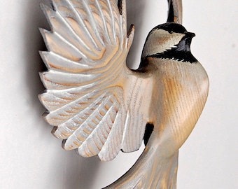 Chickadee wood sculpture woodcarving in Ash by Jason Tennant