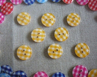 Buttons yellow gingham in resin, 13 mm, new, by 8.