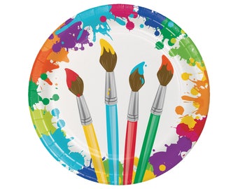 9" Paintbrush Plates - Art Party Paint Party Plates Artist Party Supplies Splatter Party Decorations Art Favors Art Birthday Art Party Decor