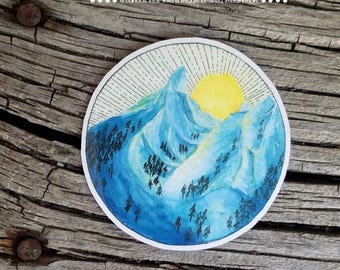 MOUNTAIN Sticker, vinyl stickers, watercolor sticker, sun sticker, PNW sticker, decal, car stickers, laptop sticker, water bottle sticker