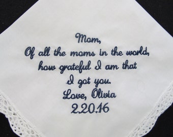 Embroidered Wedding Handkerchief for Mother of the Bride
