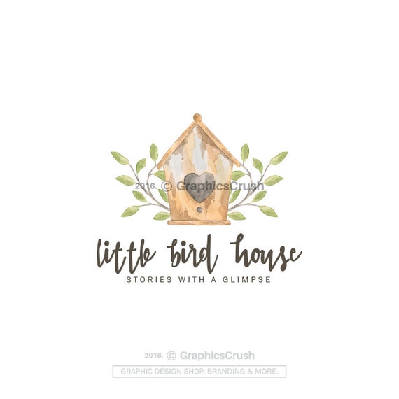 Bird House Logo Watercolor House Logo Bird Logo Branch Logo