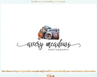 Camera Premade Logo Design & Blog Header - Web + Print + Watermark Files! Perfect for Photographer, Travel Blogger + much more!