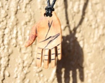 Open Hand Necklace / Hand-carved Wood Hand Necklace