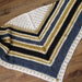 Crochet shawl pattern, Norfolk Stripes Shawl, cotton yarn, mustard and blue, instant download, intermediate crochet, coastal stripes
