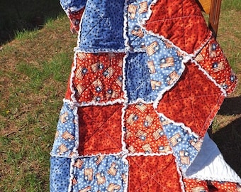On Sale Flag and Stars Rag Quilt - Lap Rag Quilt - Patriotic American Flag and Stars Lap Quilt - red, blue - Fourth of July - Gift for her