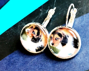 Beagle puppy cabochon earrings- 16mm