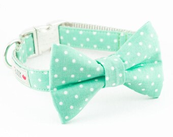 Mint Dot Bowtie Dog Collar