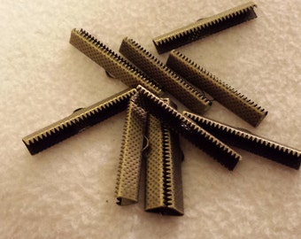 10 brass crimp ends leather ribbon antiqued brass ribbon crimp pack of 10