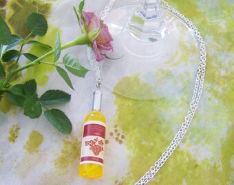 White wine bottle pendant necklace - wine jewelry - plastic wine pendant - silver chain necklace - mini wine bottle necklace - wine gift
