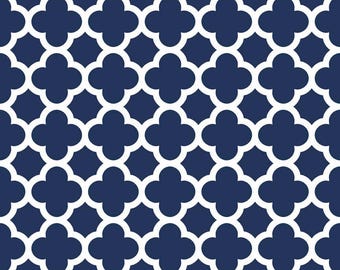Laminated Cotton aka Oilcloth heavyweight SPLAT MAT, Navy quatrefoil, choose your size