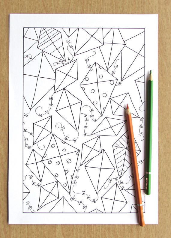 Geometric Kites Adult Coloring Page Downloadable PDF