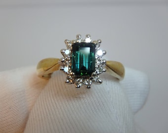 Raw Blue-Green Pink Tourmaline Diamond Ring Modern Silver 14K