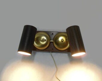Vintage Wall Sconce * Mid Century Modern Lighting * Walnut and Brushed Brass * Adjustable Lamp