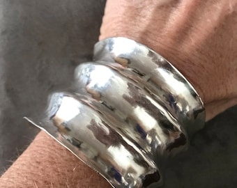 Ridged silver cuff