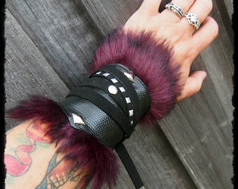 Black and Plum Arm Bracer Cuff - Ready to Ship - Viking Medieval Gothic Post Apocalyptic Larp Cosplay
