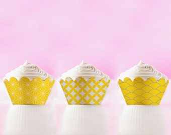 Printable Cupcake Wrappers Yellow Cupcake Template DIY Cupcake Holders cupcake wrap yellow Birthday Party decor INSTANT DOWNLOAD